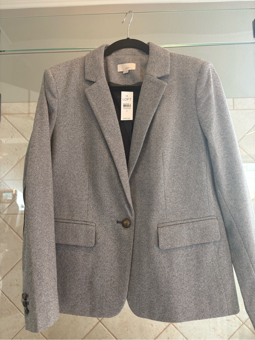 LOFT Gray Herringbone Single-Button Blazer